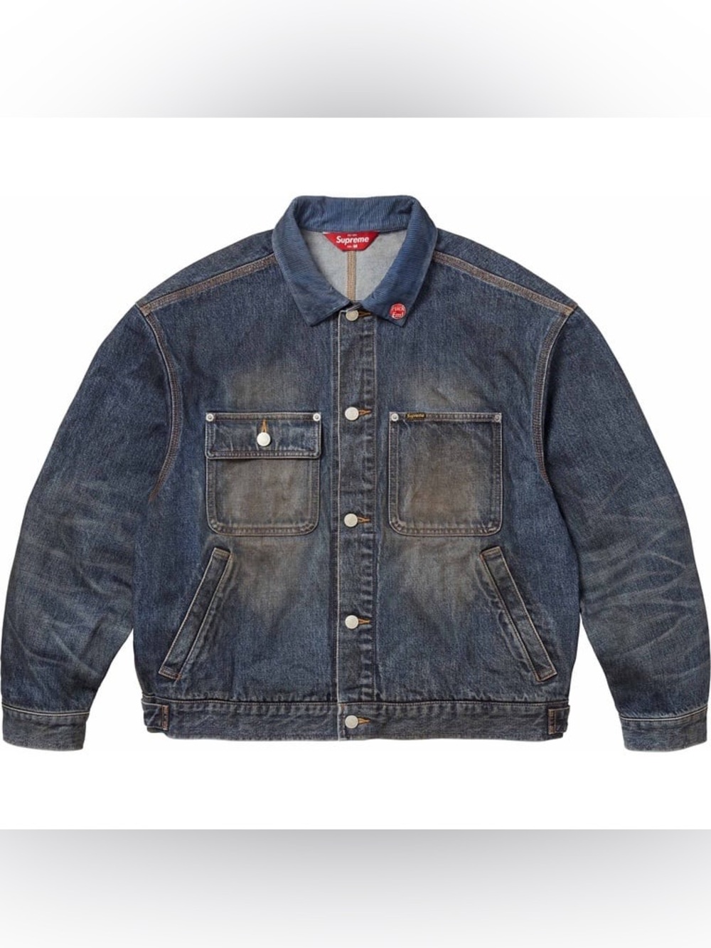 Supreme Distressed Selvedge Trucker Jacket Washed Indigo FW25 Men’s Size XL